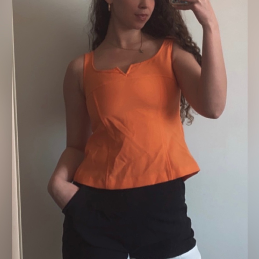 Vintage 90s A-List Orange Zip Back Notch Neckline Tank
